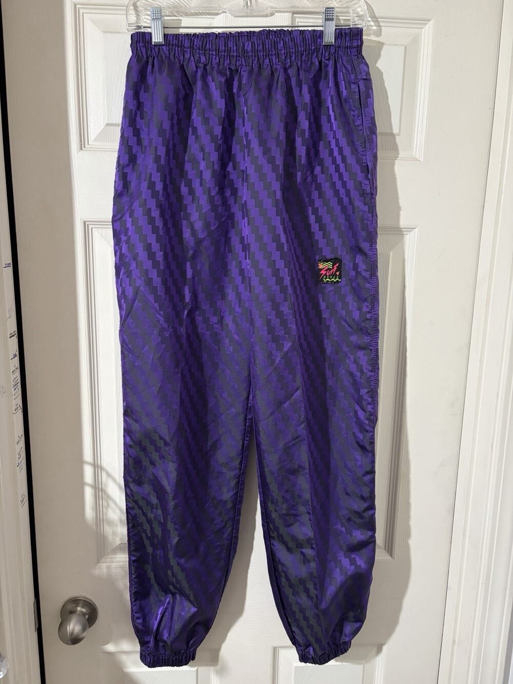 Vintage 90s Surf Style Jogger Cuffed Windbreaker Track Pants Size M Purple